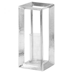 Luxury Textured Silver Metal <b>Candle</b> Holder Modern Abstract Glass <b>Hurricane</b> Lantern Hand-Cast Aluminum Pillar Stand for Entryway - Product Image 5