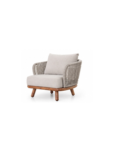Sillón Moderno de Ratán con Patas de Madera, Asiento Tapizado en Tela, Respaldo Sólido, Estilo Escandinavo, Silla para Sala de Estar - Product Image 3