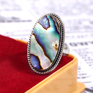Natural <b>Abalone</b> <b>Shell</b> 925 Sterling Silver Ring Handmade Iridescent Gemstone Jewelry Vintage Statement Ring for Women - Product Image 2