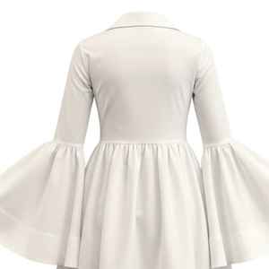 Vestido de Popelina Blanco para Mujer, con Botones, Manga Larga, Corte Campana, Elegante, Casual, Estilo Boutique - Product Image 6