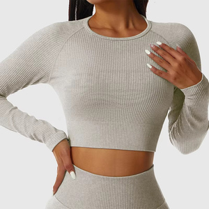 Muestra Gratis, Top Deportivo de Yoga en Oferta, Conjunto de 2 Piezas, Cintura Alta, Transpirable, Ecológico, Sólido, Sin Costuras para Mujer - Product Image 6