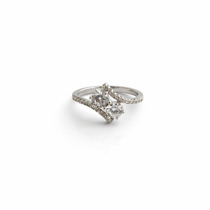Bague de fiançailles en argent sterling 925 avec trois pierres en zircone cubique pour femme, coupe ronde et princesse, bande pavée, cadeau pour mariage ou fête - Product Image 1