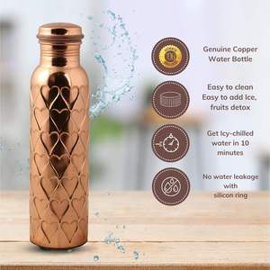 Heart Embossed <b>Copper</b> Water <b>Bottle</b> Pure <b>Copper</b> <b>Drinking</b> <b>Bottle</b> Leakproof Reusable Ayurvedic Hydration Gift <b>Bottle</b> - Product Image 2