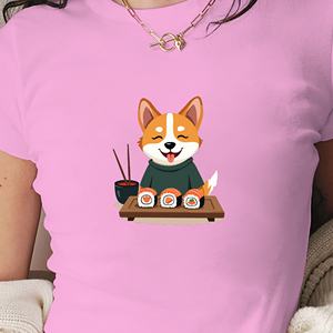 เสื้อยืดสั้นสำหรับผู้หญิงลายสุนัขกับซูชิโรล - Product Image 2