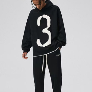 Conjunto Premium de Sudadera Oversize y Pantalones Cortos de Algodón Pesado 450GSM con Hombros Caídos, Estampado Puff y 3 Gráficos, Estilo Urbano, Chándal Personalizado Pro - Product Image 5