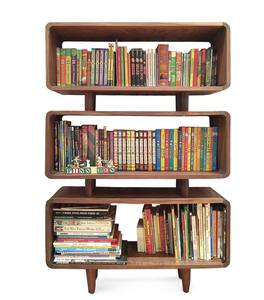 Modern <b>Solid</b> Teak <b>Wood</b> Bookshelf with Rounded Open <b>Shelving</b> Design - Product Image 1