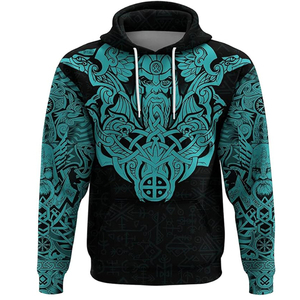 Sweat-shirt à capuche pour homme, bleu, imprimé motif Viking, coupe classique, décontracté, pour l'automne, 100% polyester, tricoté, transfert par sublimation - Product Image 5