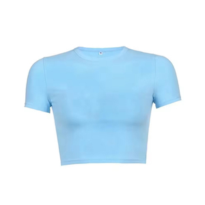 Women's Crop Top T-Shirt Short Sleeve Crew Neck Solid Color Slim Fit Tee All Seasons <b>Brown</b> Women's T-Shirts - Product Image 2