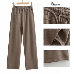 Wholesale Women’s French Terry Sweatpants – High Waist <b>Stacked</b> <b>Joggers</b> Cotton Straight Leg Patchwork Blank - Product Image 2