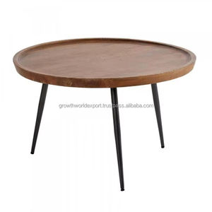 Mesa de Centro Redonda de Madera de Mango, Mesa de Centro Rústica de Madera para Sala de Estar, Mesa de Centro Decorativa de Madera de Mango Sólida, Madera de Mango Marrón - Product Image 1