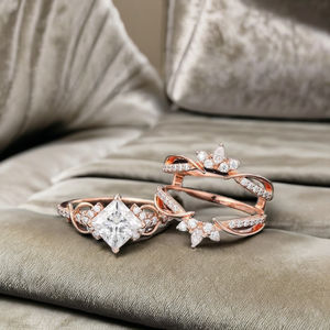 Anillo de compromiso de plata con moissanita corte princesa, diseño vintage de racimo, doble pera, infinito y retorcido, con banda de boda, regalo de aniversario - Product Image 3