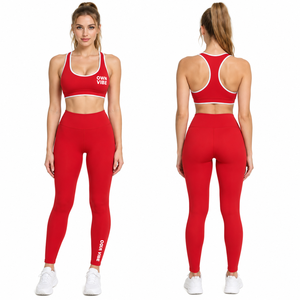 Vêtements de sport pour femmes, ensemble de yoga 2 pièces, logo personnalisé imprimé, soutien-gorge, leggings en polyester pleine longueur, vêtements d'exercice, ensemble de yoga pleine longueur - Product Image 2