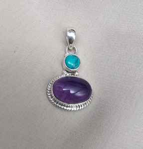 จี้อเมทิสต์เทอร์ควอยซ์ เงินแท้ 925 พลอยสีม่วงและสีน้ำเงินธรรมชาติ เครื่องประดับหรูหรา ของขวัญสำหรับผู้หญิง - Product Image 5
