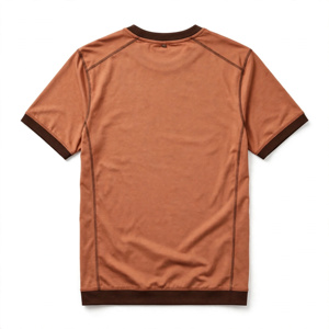 T-shirt décontracté pour homme, coupe classique, manches raglan, col rond, couleur unie, tricoté 100% coton, anti-boulochage, 320g, avec bordure contrastée - Product Image 2