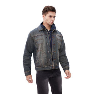 Veste en jean délavé pour homme, coupe droite, boutonnée, couleur unie, décontractée, pour l'automne, en coton, avec détails de surpiqûres - Product Image 3