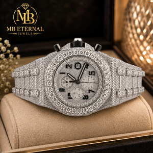 นาฬิกาข้อมือผู้ชาย MB ETERNAL หรูหรา สายสแตนเลสสตีล ควอตซ์ โครโนกราฟ หน้าปัดอนาล็อก 41 มม. ตัวล็อคแบบหัวเข็มขัด ประดับเพชรและมอสซาไนต์ 10 เม็ด - Product Image 1