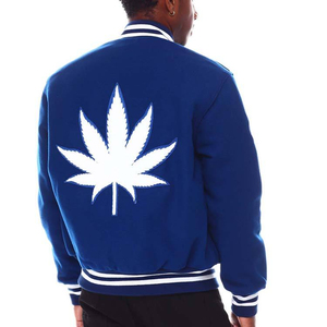 <b>Men's</b> Blue Varsity <b>Jacket</b> With <b>White</b> TC Embroidery Preppy Style Regular Fit Turn-down Collar Single Breasted Button Closure - Product Image 2