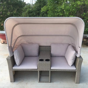 DS00024 Tumbona Cuadrada Moderna para Exteriores, Sofá Cama de Ratán y Acero No Plegable, Cojín de Poliéster, Directo de Fábrica en Vietnam - Product Image 1