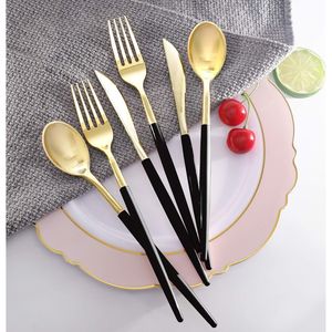 Set di posate in plastica dorata da 102 pezzi, include 34 forchette in plastica, collezione di posate usa e getta con manico nero, posate dorate - Product Image 3