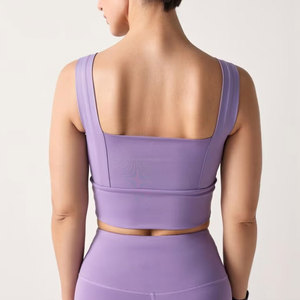 Conjunto de Yoga Morado: Top Corto Racerback y Leggings de Cintura Alta, Dos Piezas, Spandex Poliéster, Elástico en Cuatro Direcciones, Sin Costuras - Product Image 6