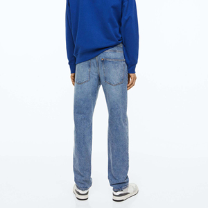 Jean en denim délavé bleu classique pour homme, coupe droite, poids moyen, respirant, écologique, style décontracté vintage streetwear - Product Image 3