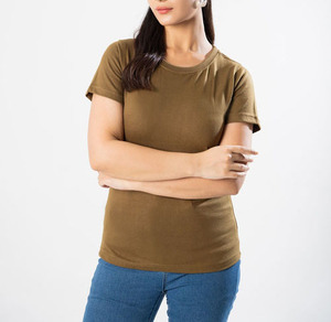 T-shirt pour femme de haute qualité fabriqué au Pakistan, nouveau tissu en coton de qualité supérieure, col rond, design personnalisé, couleur olive brunâtre, t-shirt surdimensionné - Product Image 5