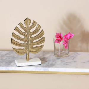 <b>Big</b> Gold Leaf Sculpture with Marble Base Elegant Home Decor - Product Image 3