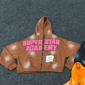 Sudadera con Capucha Holgada de Felpa Francesa de 350 Gramos, 100% Algodón, Unisex, Ecológica, con Bolsillo Personalizado, Cierre de Cremallera y Pedrería - Product Image 2