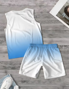 Men's Gradient Sleeveless Tank Top Set With Palm Tree Print White Blue Knitted Breathable Summer Casual Wear - Product Image 3