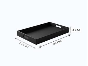 Plateau de service rectangulaire en MDF laqué noir de luxe, artisanal en bois, moderne, multifonctionnel, décoratif, Uttar Pradesh - Product Image 4