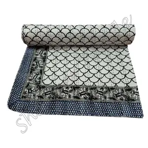 90"X108" Indian Kantha Quilt Indian Tropical Mughal Print Bedspread Blanket Bedcover Reversible Gudari Kantha Mughal Quilt Throw