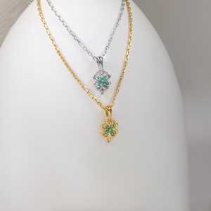 Green Chrysoprase Pendant Silver <b>Clover</b> Dainty Lucky Gemstone Necklace 925 Sterling Silver 14K Gold Plated Gift - Product Image 4