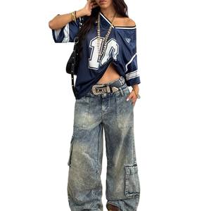 Camiseta de fútbol americano de malla extragrande para mujer, transpirable, estilo urbano, con estampado de números, informal, para práctica deportiva, personalizada OEM - Product Image 4