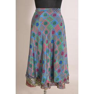 Handcrafted Vintage Floral Print <b>Silk</b> Wrap <b>Skirt</b> for Women, Mid-Waist Bohemian Style - Product Image 1