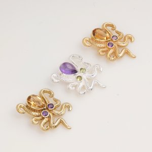 Pendentif Pieuvre Citrine Améthyste Doré, Bijou Artisanal Inspiré de l'Océan, Création de Designer, Pierre Précieuse, Cadeau Unique pour Femme - Product Image 2