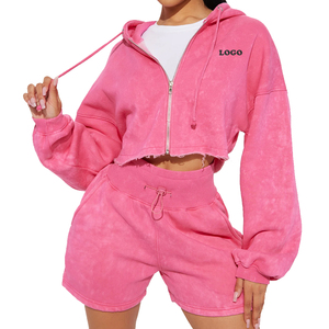 Ensemble sweat à capuche et short en polaire pour femme, rose uni, coupe décontractée, deux pièces, idéal printemps-été, prix de gros - Product Image 2