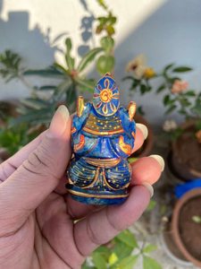 Hand Carved Lapis Lazuli Ganesha <b>Statue</b> | Hand Painted <b>Gold</b> Accent Ganesh Idol | Hindu Altar Decor | Wholesale Supplier - Product Image 4