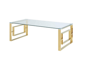 Mesa de Centro Rectangular de Acero Inoxidable Dorado con Tapa de Vidrio Templado para Decoración del Hogar - Product Image 1