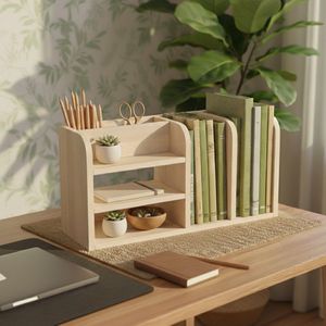 Wooden Office Desk Organizer <b>Storage</b> Stand Pen Pencil Holder Desktop Stationery Container Workspace Accessory Elegant - Product Image 5