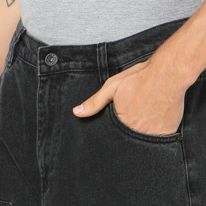 Pantalones Cortos de Mezclilla Negros y Blancos de Hilo Grueso de 14oz, de Pierna Ancha, Ajuste Holgado Tipo Barril, Personalizables, Fabricante de Jorts, Jeans de Mezclilla para Hombre - Product Image 6