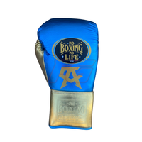 Guantes de Boxeo de Primera Calidad, Sin Boxeo No Hay Vida, Azules y Dorados, de Cuero Genuino, con Cordones, Transpirables, para Adultos, para Sparring