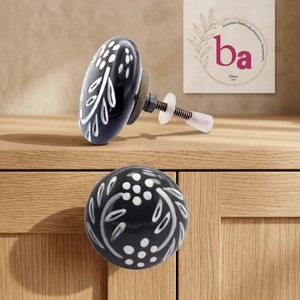 Beads Art Modern Ceramic Round Cabinet Knobs with <b>White</b> Floral Design for Kitchen Bedroom Home Office & School Furniture - Product Image 1