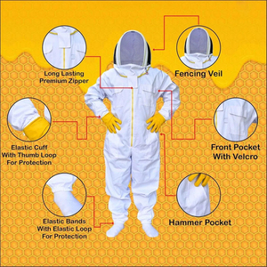 Traje de Apicultor Blanco de Cuerpo Completo con Capucha Ventilada y Guantes Amarillos para Protección en Apicultura - Product Image 5
