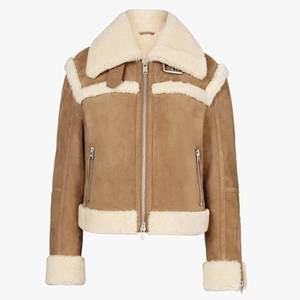 Shawna Motorcycle <b>Jacket</b>-Brown Genuine <b>Suede</b> Leather with Faux Fur Lining Breathable - Brown <b>Jacket</b> Leather - Product Image 4