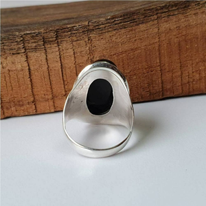 Bague artisanale en onyx noir, pierre précieuse naturelle, argent, unisexe, bijou audacieux - Product Image 6