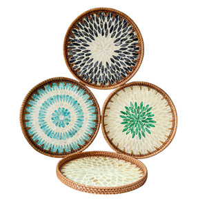 Plateau en mosaïque de rotin BLUE LOTUS, durable, écologique, qualité commerciale, finition polie, vaisselle, panier de service pour restaurant - Product Image 1