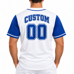 Wholesale Custom Baseball Jerseys <b>White</b> Blue Piped <b>Button</b> Down Team Shirts Personalized Player Name Number Short Sleeve Uniforms - Product Image 5