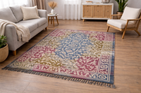 Tapis Dhurrie en coton fait main, tapis vintage à motifs floraux, tapis multicolores à tissage plat pour salon, chambre à coucher, décoration de la maison