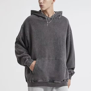 High-Grade Oversized <b>Drop</b> Shoulder Vintage Retro <b>Acid</b> Wash 100% Cotton 480 GSM Pullover Men's Hoodies Streetwear Hip Hop Fashion - Product Image 1