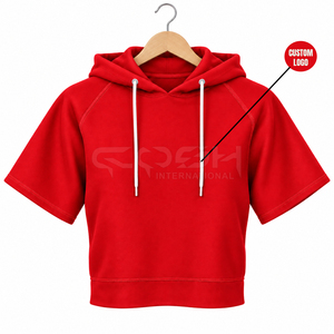 Sudadera Corta Roja de la Hermandad Cosh International Sorority, Manga Corta, Color Sólido, Tejido de Algodón, Estilo Casual para Otoño - Product Image 5